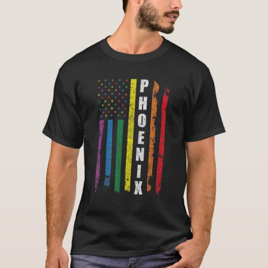 フェニックスアメリカンフラッグレインボーゲイLGBTプライドモ Tシャツ (正面)