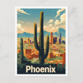 フェニックスアリゾナUSアートヴィンテージトラベルイラストレーション ポストカード (正面)
