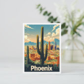 フェニックスアリゾナUSアートヴィンテージトラベルイラストレーション ポストカード (スタンド正面)