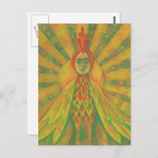 フェニックスサンバードウーマン女神ファンタジーシュルレアリズム ポストカード (正面/裏面)