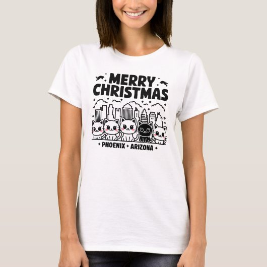 フェニックスシティアリゾナメリークリスマスキャッツUSA Tシャツ (正面)