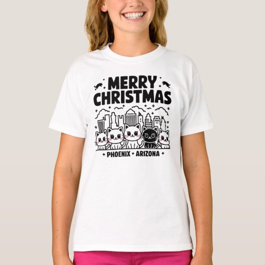 フェニックスシティアリゾナメリークリスマスキャッツUSA Tシャツ (正面)
