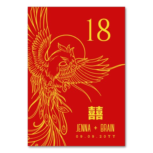 フェニックステーマダブルハピネス | 赤の金ゴールド テーブルナンバー (正面)