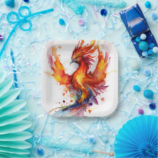 フェニックスライジングザフレイムスファンタジー水彩 ペーパープレート (パーティー)
