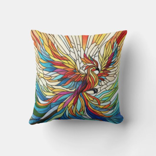 フェニックスライジング – カラフルモザイクアート クッション (裏面)