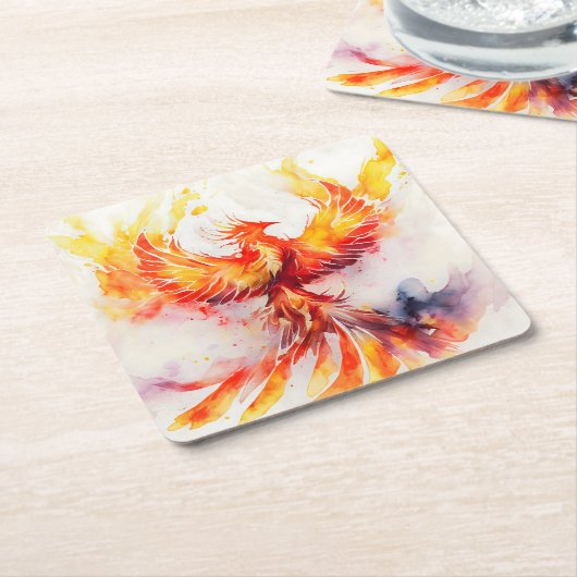 フェニックス広がる灰から舞い上がる翼 スクエアペーパーコースター (アングル)