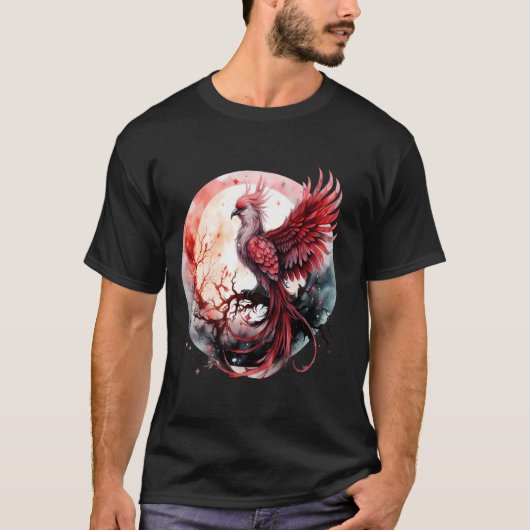 フェニックス桜ツリー神話の鳥の月の火Phoeni Tシャツ (正面)