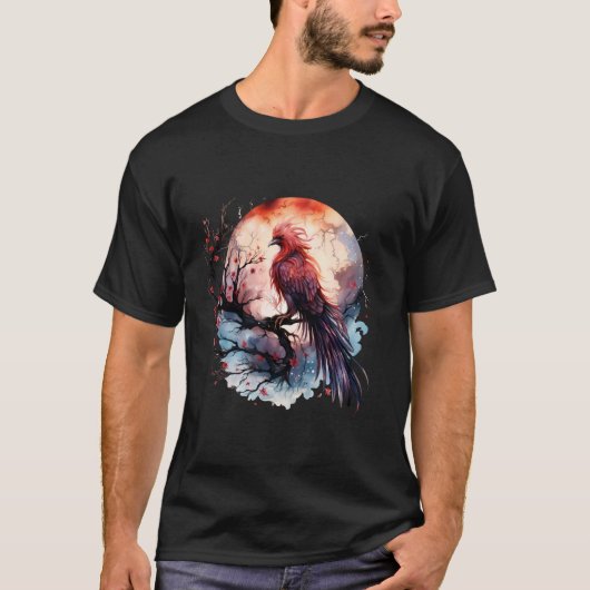フェニックス火フェニックス鳥の神話の鳥の月の桜 Tシャツ (正面)