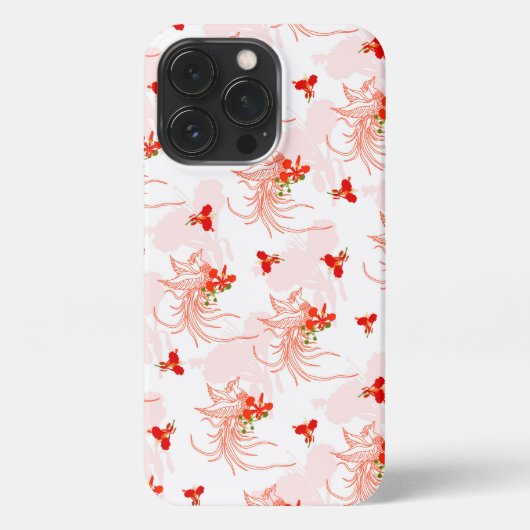 フェニックス鳥とフェニックスの花のシームレスパターン iPhoneケース (裏面)