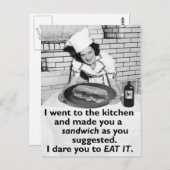 フェミおもしろいニストが私をサンドイッチにする ポストカード (正面/裏面)