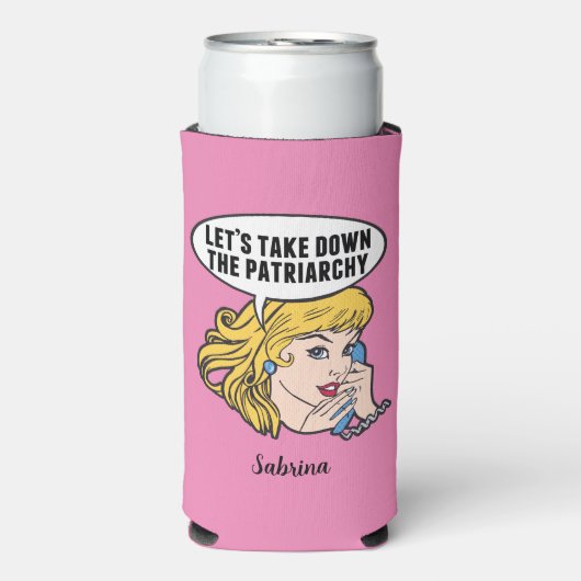 フェミおもしろいニストポップ・アートのアートアンチ家父長制カスタム度ピンク スリム缶クーラー (Seltzer正面)