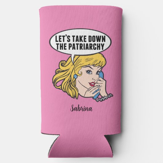 フェミおもしろいニストポップ・アートのアートアンチ家父長制カスタム度ピンク スリム缶クーラー (裏面)