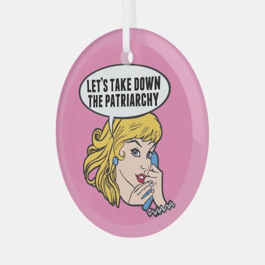 フェミおもしろいニストポップ・アートのアートアンチ家父長制引用文ピンク ガラスオーナメント (正面左)