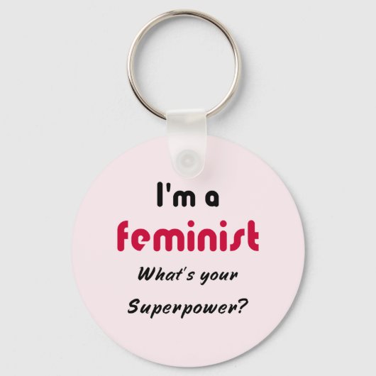 フェミニストすごいパワー引用文ピンク キーホルダー (正面)