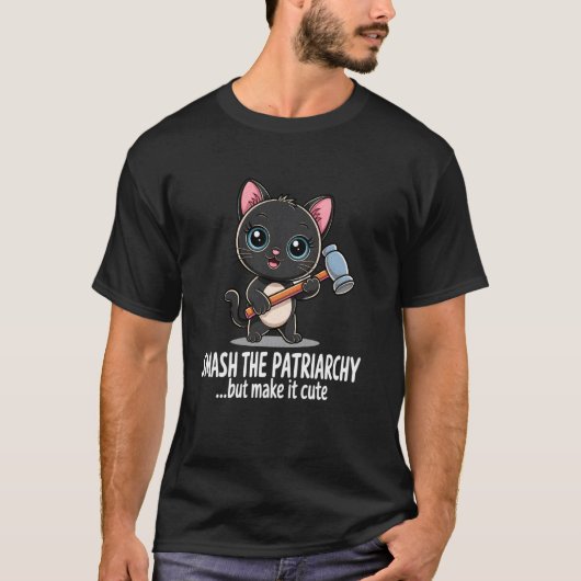 フェミニストのかわいい猫が家父長制をぶっ壊す、でも可愛く Tシャツ (正面)