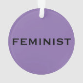 フェミニストはっきりした、光と濃い紫の文字 オーナメント (裏面)