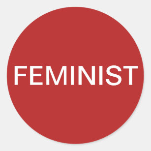 フェミニストはっきりした、赤ステッカーの白文字 ラウンドシール