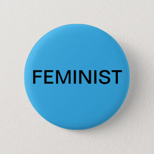 フェミニストはっきりした – 鮮やかな青の黒い文字 缶バッジ