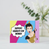 フェミニストポップ・アートのアート引用文女性の平等を支援 ポストカード (スタンド正面)
