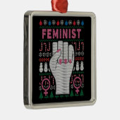 フェミニズムのパワー醜いクリスマスセーター メタルオーナメント (右)