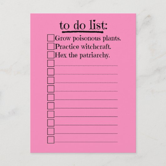フェミニズムの魔女がリストを作る ポストカード (正面)