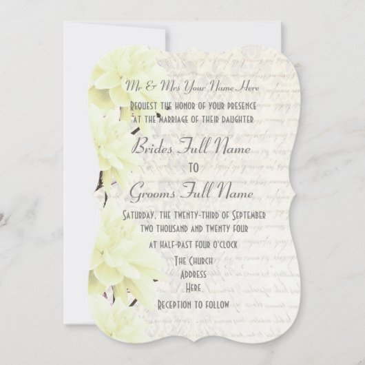 フェミニンかわいらし淡い色のパステルイエローフローラ結婚ズ 招待状 (正面)