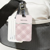 フェミニンで上品なピンク格子柄の旅行グッズ ラゲッジタグ
