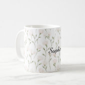 フェミニンで可愛らしいピンクの花 コーヒーマグカップ (正面左)