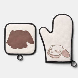 フェミニンで牧歌的なピンクうさぎ 鍋つかみ&鍋敷きセット