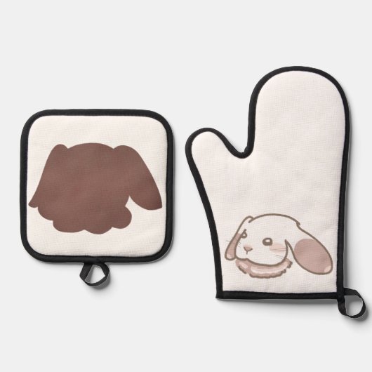 フェミニンで牧歌的なピンクうさぎ 鍋つかみ&鍋敷きセット (正面)