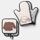 フェミニンで牧歌的なピンクうさぎ 鍋つかみ&鍋敷きセット (正面/裏面)