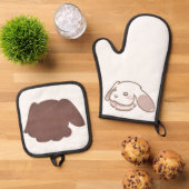 フェミニンで牧歌的なピンクうさぎ 鍋つかみ&鍋敷きセット (トップダウン)