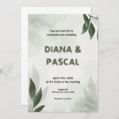 フェミニンなグリーンの結婚式招待状 セーブザデート (正面/裏面)