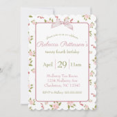 フェミニンなコケッタ ヴィンテージ フラワー バースデー パーティー 招待状 (正面)