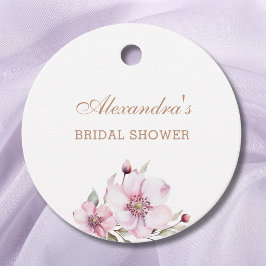 フェミニンなダスティピンクのローズ ブライダルシャワーのお礼 フェイバータグ