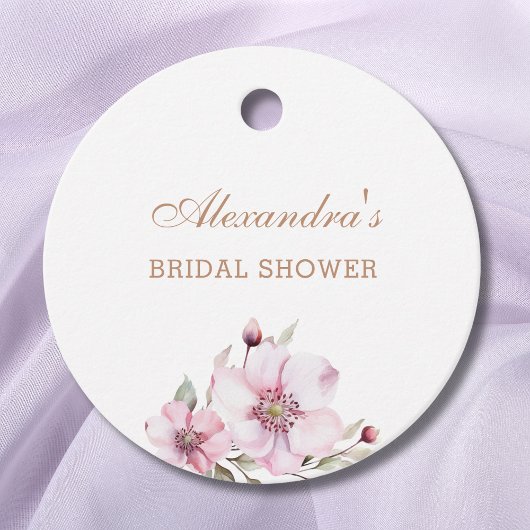 フェミニンなダスティピンクのローズ ブライダルシャワーのお礼 フェイバータグ