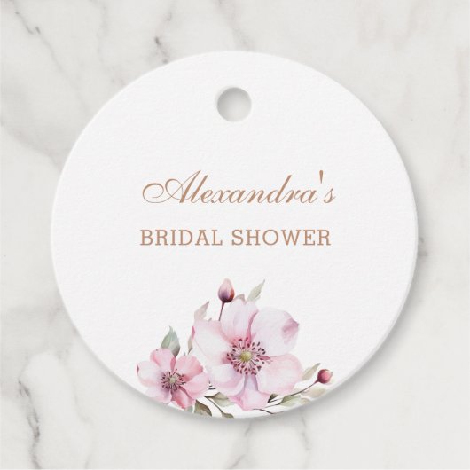 フェミニンなダスティピンクのローズ ブライダルシャワーのお礼 フェイバータグ (正面)