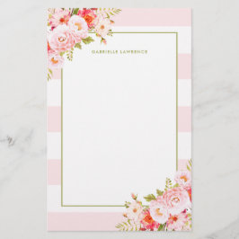 フェミニンなピンクのストライプおよびシャクヤクの文房具 便箋