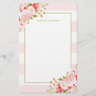 フェミニンなピンクのストライプおよびシャクヤクの文房具 便箋