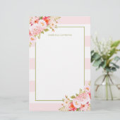 フェミニンなピンクのストライプおよびシャクヤクの文房具 便箋 (スタンド正面)