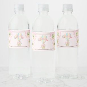 フェミニンなピンクの熱気の気球の花の女の赤ちゃん ペットボトルラベル