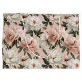 フェミニンなピンクの芍薬の白い花柄 ラージペーパーバッグ (裏面)