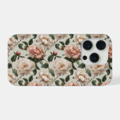 フェミニンなピンクの芍薬の白い花柄 iPhoneケース (裏面横)
