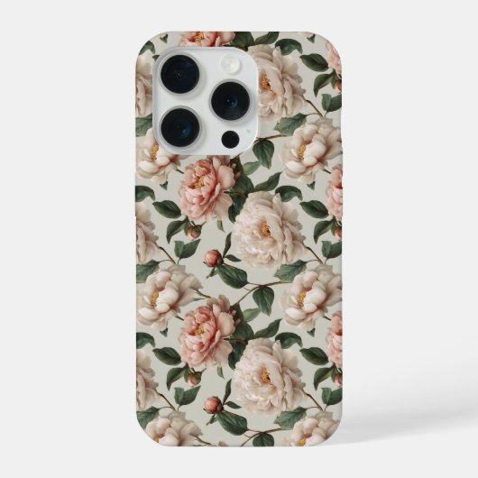 フェミニンなピンクの芍薬の白い花柄 iPhoneケース (裏面)