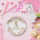 フェミニンなピンクの金ゴールド花旅行女の子のベビーシャワー ペーパープレート (パーティー)