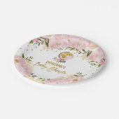 フェミニンなピンクの金ゴールド花旅行女の子のベビーシャワー ペーパープレート (アングル)