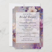 フェミニンなプリティホワイトグリムゴールドパープルフラワーリング 招待状 (正面)