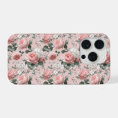 フェミニンなベイビーピンクのバラの白い花柄 iPhoneケース (裏面横)