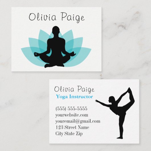 フェミニンなヨガのインストラクターの黙想のはすの花 名刺 (正面/裏面)