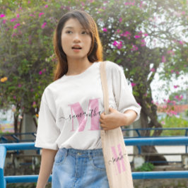 フェミニンなライトピンクの水玉モノグラム トライブレンドTシャツ